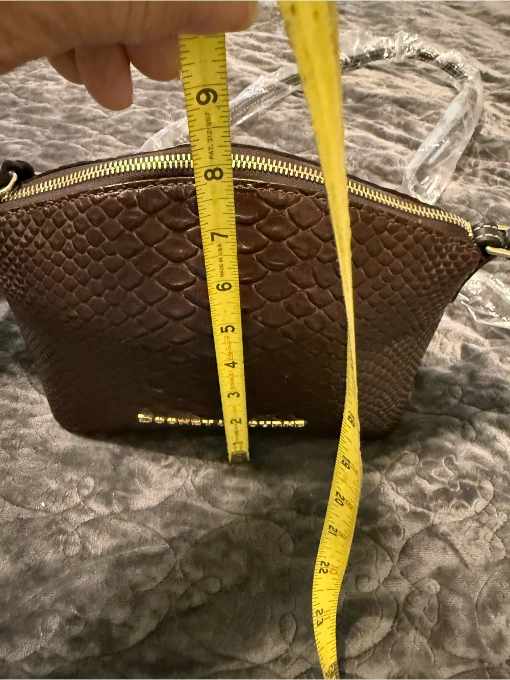 Dooney & Bourke Dark Brown Embossed Snake-Effect Crossbody - Picture 14 of 16